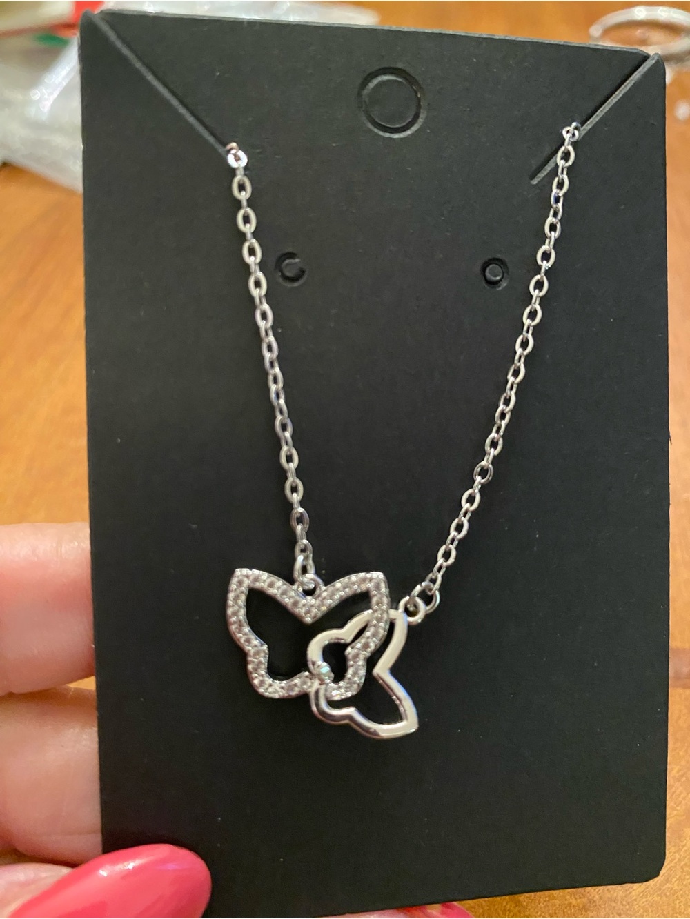 Silver Double Butterfly Pendant Necklace - Women's Sparkling Jewelry